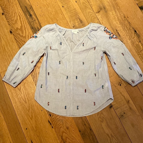 Anthropologie Velvet Graham & Spencer Beaded Striped Lightweight Peasant Top XS - Picture 3 of 13